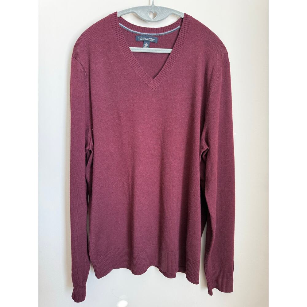 Banana Republic‎ Extra Fine Merino Wool V-Neck Sweater Size Mens Large Burgundy
